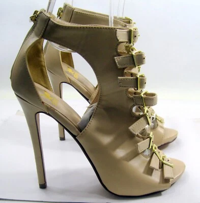 Zapatos Skintone 5" Stiletto Tacón Alto Punta PEEP HEBILLAS LATERALES Mujer Talla 6.5 Foto 1 de 4