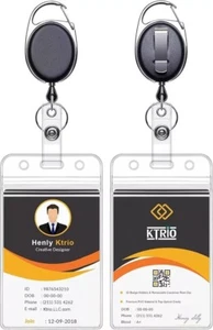 2 Lanyards ID Badges Reels Retractable Clear Name Work Card Holder Clip Vertical - Picture 1 of 7