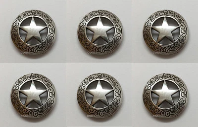 Set of 6 WESTERN HORSE SADDLE TACK  1-1/8" ANTIQUE STAR CONCHOS screw back - Image 1 of 3