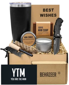 Man Box Gifts for Men  Gift Outdoor Camping Set With Bonus Survival Sleeping Bag - Picture 1 of 10