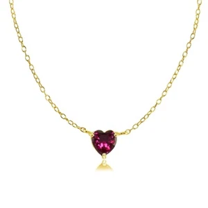 Dainty Created Ruby Small Heart Choker Necklace in Gold Plated Sterling Silver - Picture 1 of 4