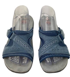 Earth Spirit Sandals Womens 9.5 Blue Leather Slip On Causal Comfort Slide Summer - Picture 1 of 11