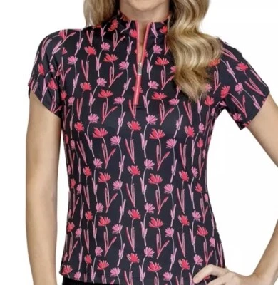 Polo de golfe feminino cauda manga curta gola simulada 1/4 zíper - hastes de dança - pequeno novo com etiquetas - Imagem 1 de 4