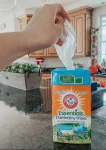 Arm & Hammer Essentials Cleaning Wipe 80 Count Container Renewing Rain Scent - Picture 1 of 3