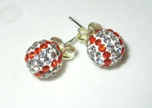 925 Sterling Silver & Austrian Crystal Baseball Earrings - Picture 1 of 7