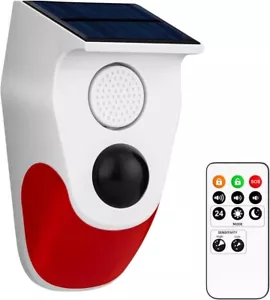 Solar Ton & Licht Alarm Bewegungsmelder mit Fernbedienung 120 Dezibel Sirene S - Bild 1 von 9