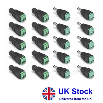 B2B CS 20pcs CCTV Balun 12V DC Male/Female Connector Adapter Jack Plug Cable Socket UK