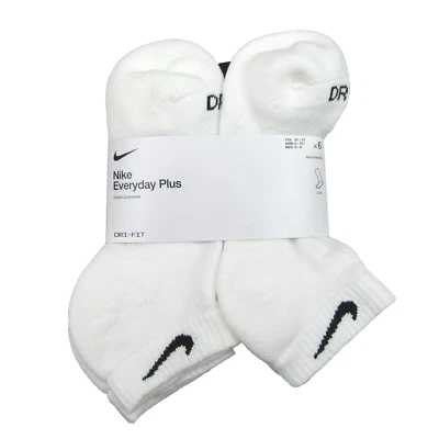 Nike Everyday Plus Cushion Low Socks White 6 Pack Women's 6-10 / Youth 5Y-7Y NEW - Image 1 of 4