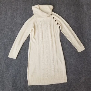 Ashley Stewart Women Sweater Dress 14/16 Ivory Cable Knit Cowl Neck Stretch-POWT - Picture 1 of 17