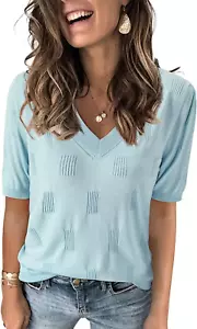 Womens Tops 2025 Spring Summer Short Sleeve Sweater Fashion Trendy Dressy Casual - Picture 1 of 12
