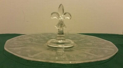 Vtg FOSTORIA Etched Crystal CHINTZ Baroque Dinner Center Handled SERVER Tray - Image 1 of 4