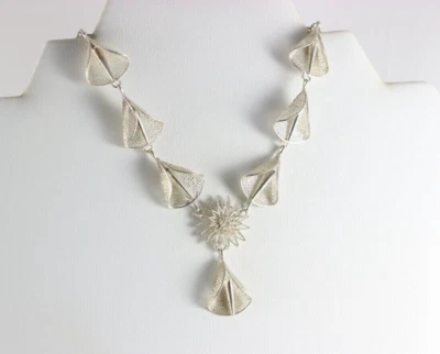 Sterling Silver Filigree Calla Lily Necklace 17 inch Chain  Vintage - Image 1 of 4