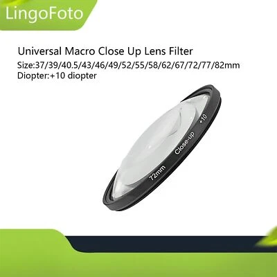 1PCS +10 Diopter Macro Close Up Lens Filter 37/39/46/49/52/55/58/67/72/77/82mm - Image 1 of 4