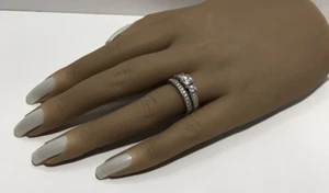 925 Sterling Silver zirconia Wedding Band Engagement Rings Set Size 6.75 - Picture 1 of 14