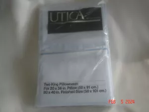Neu in Verpackung Vintage UTICA J.P. STEVENS 2 BLAUE KING KISSENBEZÜGE 20""x40"" PERKAL HERGESTELLT IN DEN USA - Bild 1 von 6