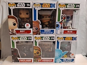 Funko Pop Star Wars Lot Of 6: Rey, Wicket, R2-D2, Darth Vader, Chewbacca, Yoda S - Picture 1 of 8