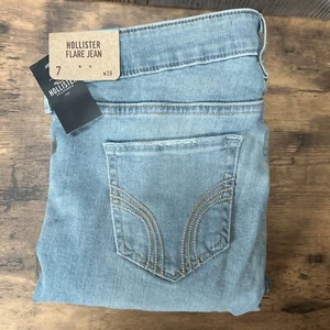 BNWT Hollister High Rise Flare Stretch Blue Jeans Size 7 W28” L33” RRP £44.00 - Picture 1 of 17