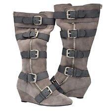 Colin Stuart Women's 6 Gray Grey Suede Leather Fashion Shoes Wedge Heeled Boots