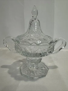 Zuckerdose mit Glasgriff Vintage McKee Bergkristallklar bedeckt Bonbonglas 7" Höhe - Bild 1 von 14
