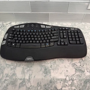 Logitech Wireless Wave Keyboard K350 Black Ergonomic No Dongle TESTED Unifying - Picture 1 of 6
