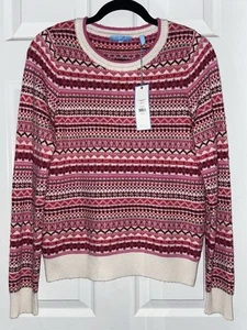Draper James Fair Isle Knit Sweater Pink White Cotton Wool Women’s Medium - Picture 1 of 11