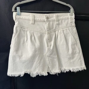 We The Free White Denim Skirt 27 Raw Hem Jean Mini Free People Boho - Picture 1 of 12