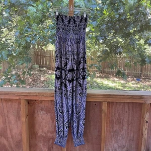 Free People Thinking Of You Printed Strapless Jumpsuit Blue Size XS - Picture 1 of 9