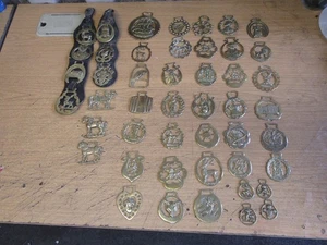 JOB LOT VINTAGE HORSE BRASSES, LEATHER - Picture 1 of 24