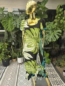 Abito hawaiano vintage Hilo Hattie L verde stampa foglia di monstera made in Hawaii - Foto 1 di 11