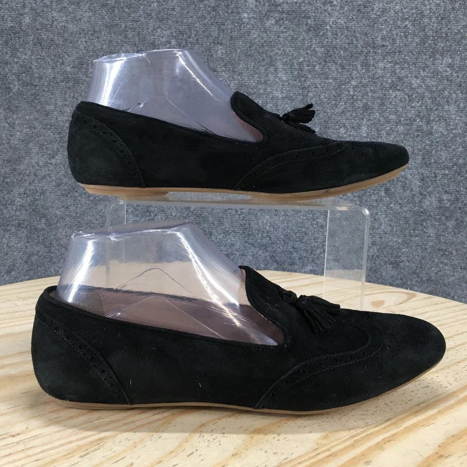 Mocasín J.Crew Georgie para mujer 7,5 negro gamuza borla sin cordones zapatos planos informales cómodos Foto 1 de 4