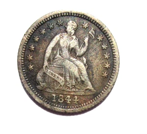 1844-O SEATED LIBERTY HALF DIME 5C CENT NEW ORLEANS MINT RARE ROTATED REVERSE - Picture 1 of 2