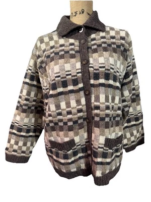 Susan Bristol Vintage 1998 Cardigan Sweater Size Large Brown And Tan 100% Wool - Image 1 of 4