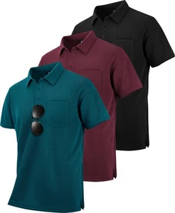 3er Pack Poloshirts für Herren mit Tasche Kurzarm Feuchtigkeitsableitend Outdoor... - Bild 1 von 6