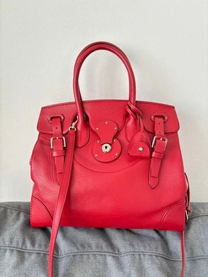 Ralph Lauren Collection Ricky 33 小牛皮皮革手提包单肩包 2 路红色 — 第 1/4 张图片