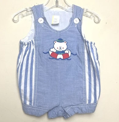 Conjunto de mameluco bordado natación balsa Shortalls vintage talla 3-6 meses Foto 1 de 4