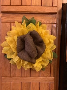 Handmade Primitive Farmhouse Fall Sunflower Burlap Wreath - Picture 1 of 2