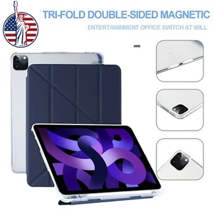 For iPad 7th8th/9th Gen Air Pro Mini Slim Multi-Fold Stand Case Cover Pen Holder - Picture 1 of 25