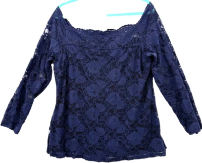 Blusa para mujer TORRID azul con hombros descubiertos de encaje mangas largas forro negro usada Foto 1 de 4