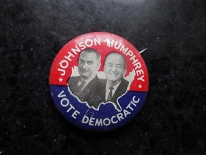 Presidential Lyndon Johnson Hubert Humphrey Pin Back Campaign Button LBJ Jugate - Picture 1 of 2