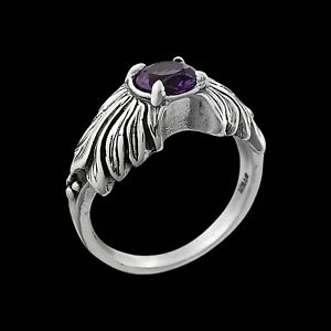 925 Sterling Silver Diamond Cut Round Amethyst Ring, Solitaire Birthstone...