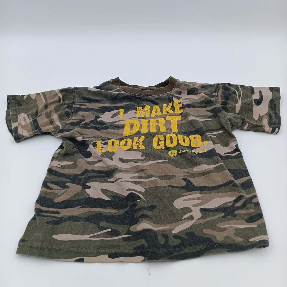 John Deere Shirt Boy's Medium 5/6 Green Camo I Make Dirt Look Good Slogan Tee - Image 1 of 4
