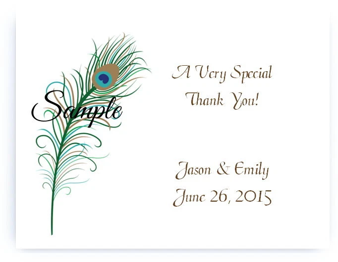 100 Personalized Custom Green Peacock Wedding Bridal Thank You Cards — 第 1/1 张图片