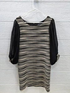 Collections by Dress Barn Tan and Black Dress with Black sheer sleeves   Size 8 - Picture 1 of 7