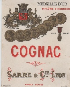 "COGNAC SARRE & Cie LYON" Etiquette-chromo originale fin 1800 - Picture 1 of 1