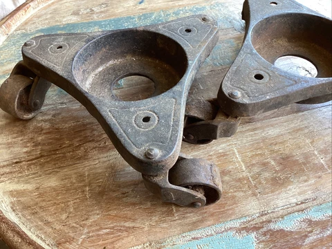 Set 2 CAST IRON CASTER Wheels ADAMS DUBUQUE IA Industrial Furniture Salvage Lot Cover