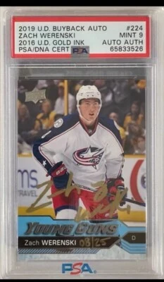2019 UD BUYBACKS Zach Werenski PSA 9 RC #8/25 AUTO 2016 YOUNG GUNS ROOKIE 1/1 - Image 1 of 3