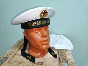 RARE Russian NAVY VMF USSR Parade Sailor Peakless Original Cap Beskozyrka +Cover - Picture 1 of 12