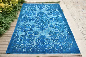 Turkish Rug 5x9 Handwoven Oushak Rug 178x286cm Overdyed Wool Embossed Blue Rug - Picture 1 of 10