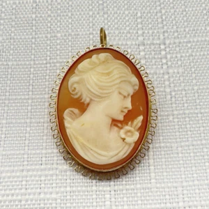 Antique 14k Gold Victorian Floral High-Relief Filigree Cameo Pendant / Brooch - Picture 1 of 11