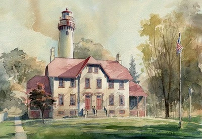 BELLA TERRA Grosse Point Lighthouse, Lake Michigan, Evanston, Illinois. James Mann Notecards